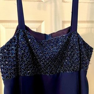 Navy Blue Long Dress with Beaded Top on Front. Jacket to Match